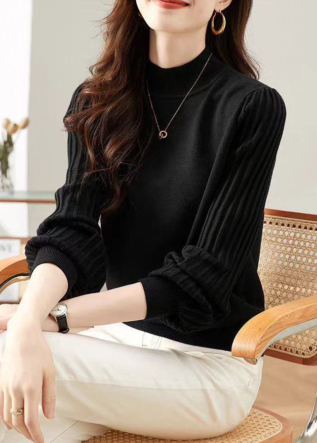 New Black Turtleneck Solid Knit Sweaters Fall QX032