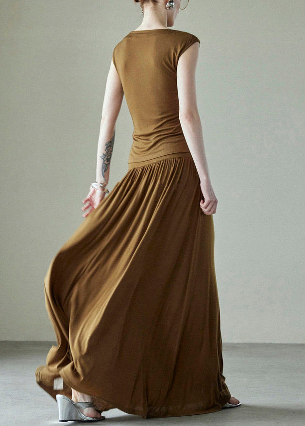 Original Design Two Simple Pieces Set Cotton Wrinkled Brown