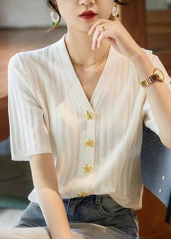 Style Shirt Knit Fit Silm Summer V Black Neck