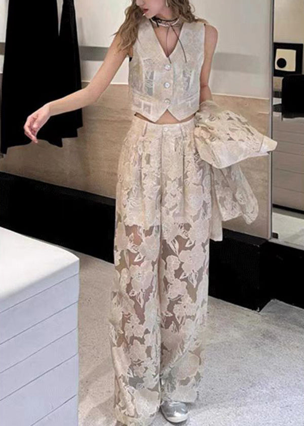Set Hollow Suit Three White Luxury Pants Lace Light Vest Piece
