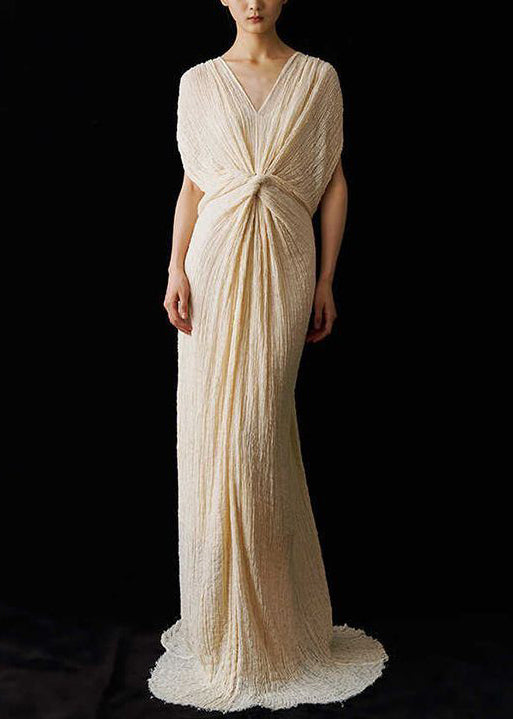 Dress Italian Wrinkled Ankle Lace Summer Up V Neck