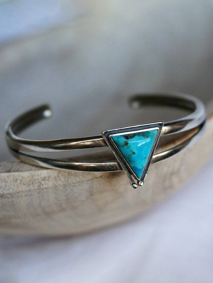 Bracelet ouvert triangle turquoise décontracté bijoux ethniques vintage pour femmes cc12