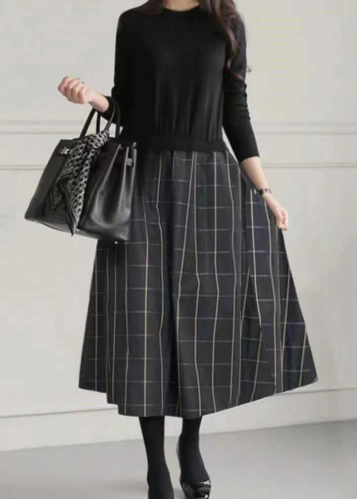 Patchwork Knit Fitted Fake Exra Piece Black Hem Two Large Dresses