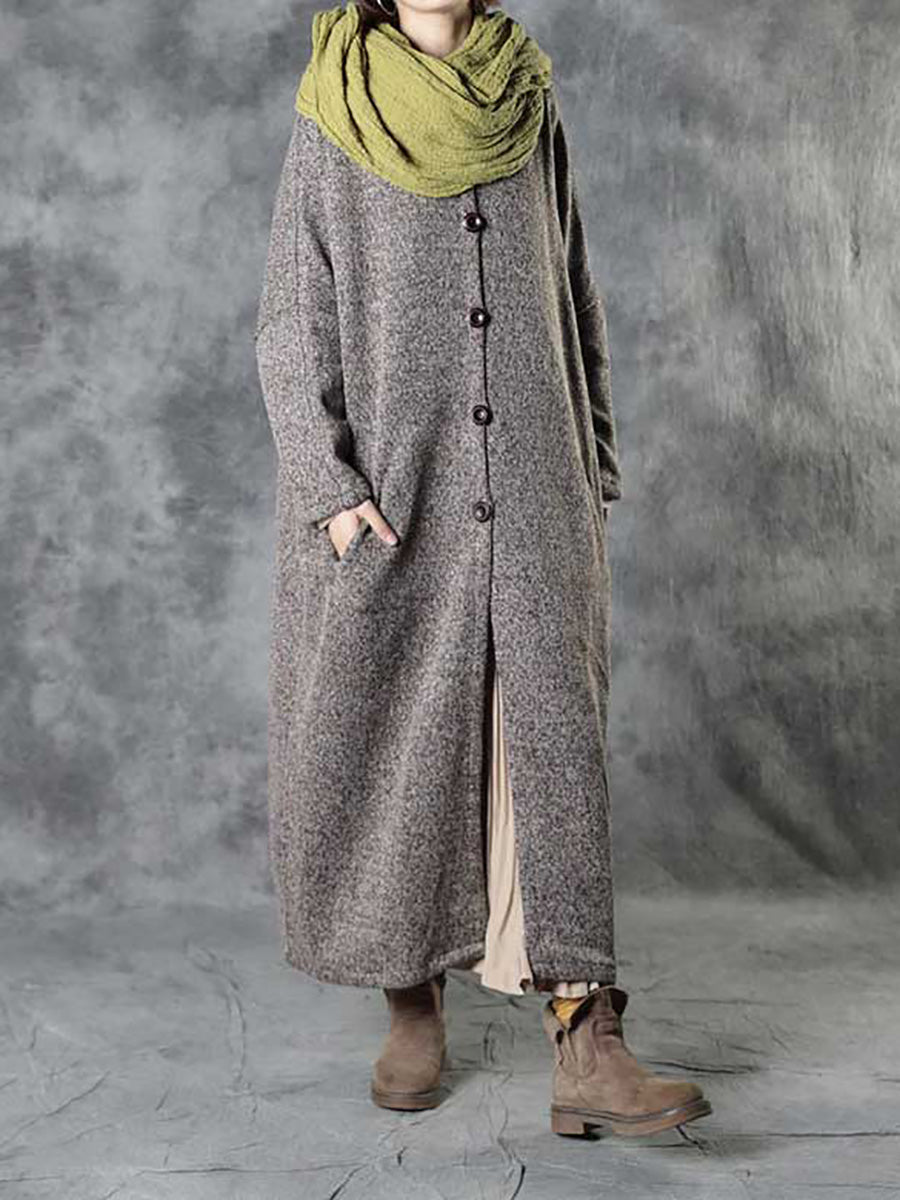 Women Winter Plaid Spliced Wool Long Cardigan Coat AH1091