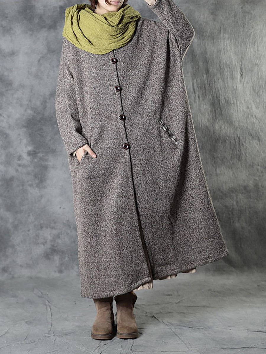 Women Winter Plaid Spliced Wool Long Cardigan Coat AH1091