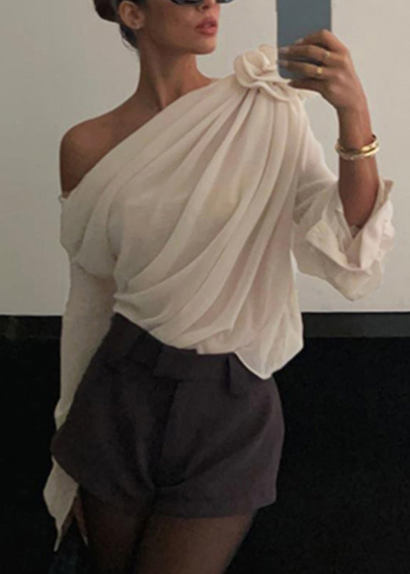 Chiffon Apricot Brief Shoulder Top Spring Floral One