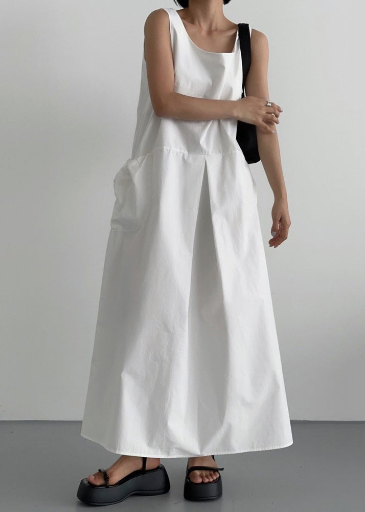 Neck Sleeveless White Women Dresses Cotton Robe U