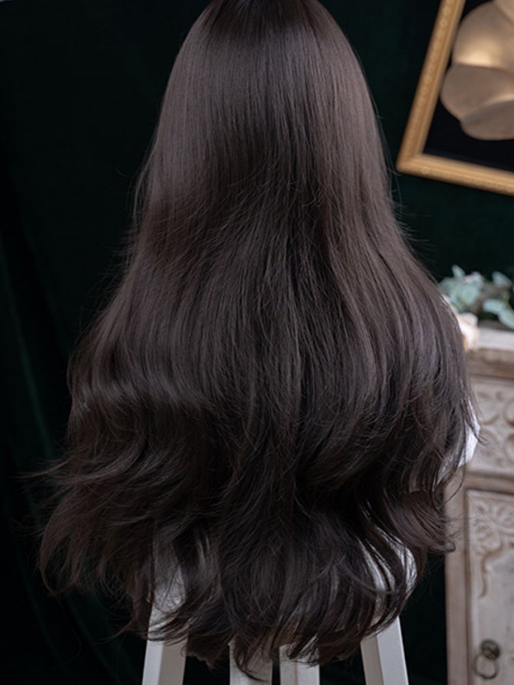 73CM Curtain Wig Length Wavy Black Bangs Tea With