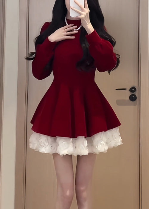 Silk Velvet Spring Black Mid Patchwork Solid Neck Dress O Simple