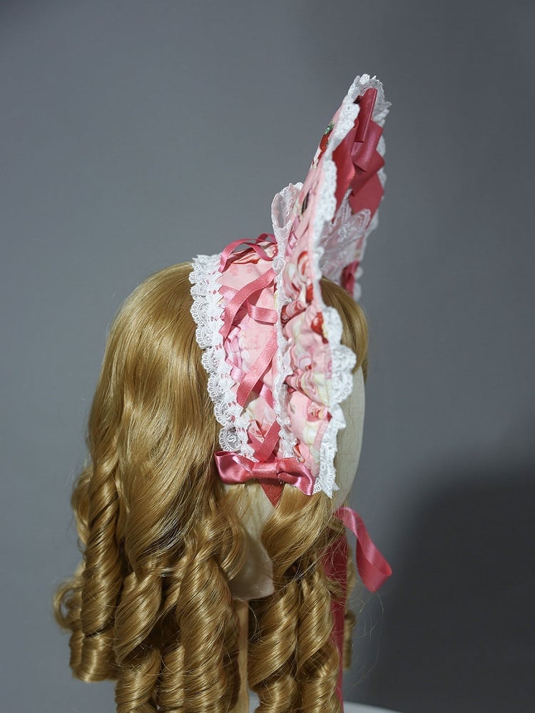 / White Lolita Yellow Sweet Bonnet Pink