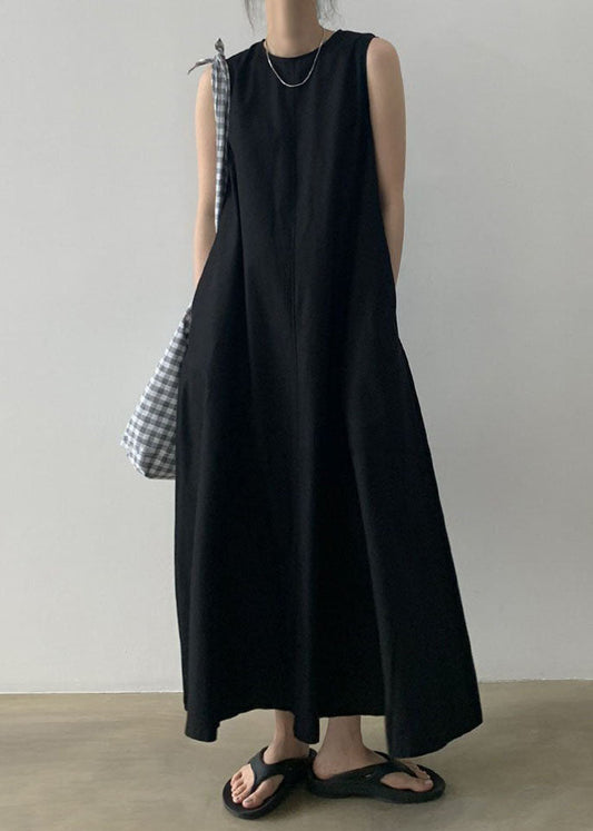 Black O-Neck Sleeveless Robe Cotton Dresses