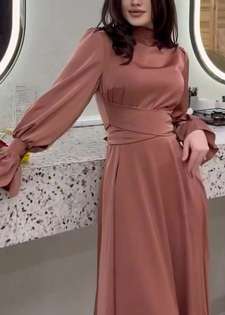 Autumn 2025 Waist Cinching Elegant Long Dress Silk