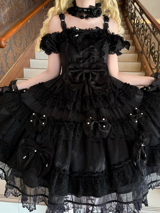 Bow Princess All Details at Big Black Back Dress Lolita Bead with Accents and
