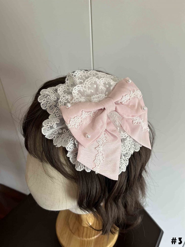 Pink White Bowknot Hairclip Floral and