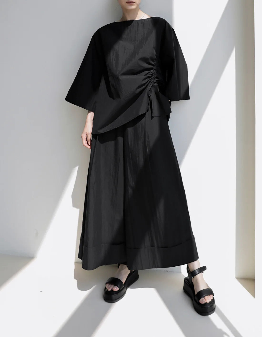 Waist Wide-Leg Pants Organic Elastic Khaki