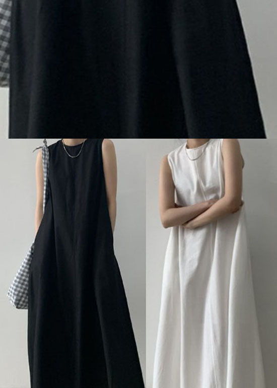 Black O-Neck Sleeveless Robe Cotton Dresses