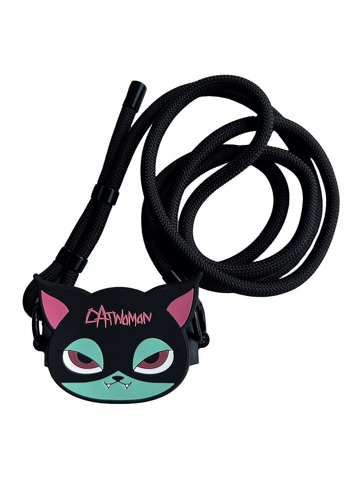 Mobile Green Crossbody and Black Back Phone Strap Gothic Clip Pink Cat With
