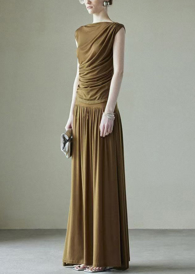 Original Design Two Simple Pieces Set Cotton Wrinkled Brown