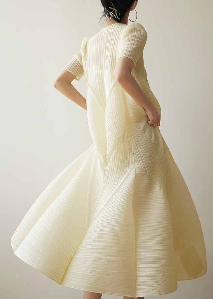 Dresses Summer Wrinkled French Style Beige Cotton