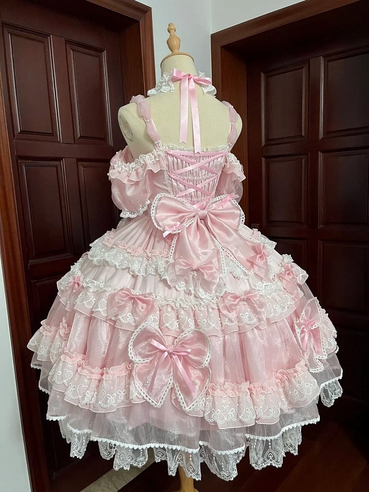 Dress Details Pink Bow Sweet at Big Accents Princess with Back Bead Lolita and
