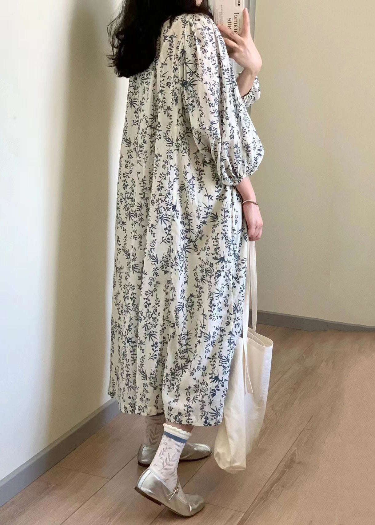 Elegant Button Print Tie Waist Cotton Long Dress Summer QP057