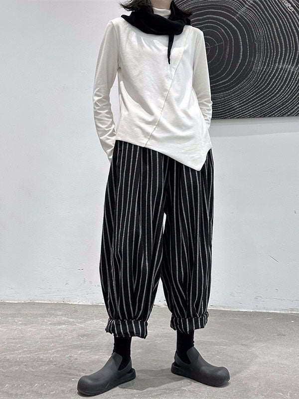 Pants Pattern Split-Joint Cool Striped Harem High-Waisted