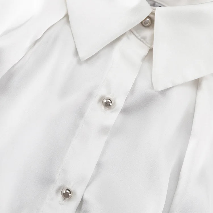 Sleeve Shoulder Satin Off Lapel Tie Party with White Top Long