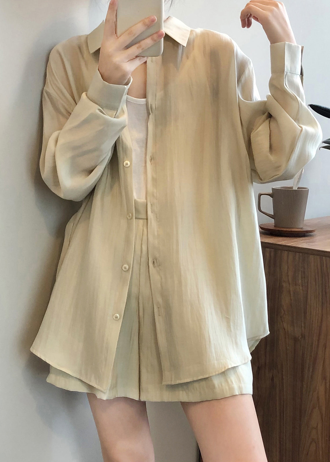 Silk Spring Lace Light Solid Pieces Women Two Up Green Set