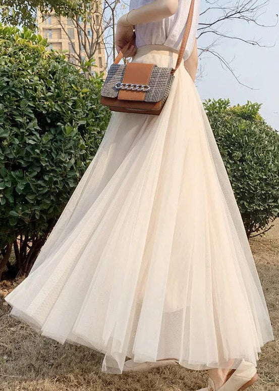 Simple Coffee Solid Elastic Waist Tulle Skirt Spring G197