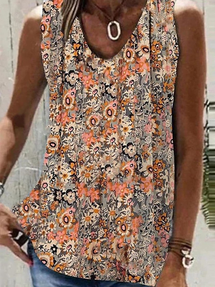 Lockeres, lässiges Tanktop mit Rundhalsausschnitt und Blumenmuster cc46