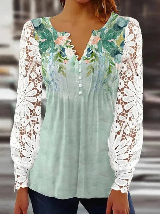 V Neck Loose Casual Floral Top ap119