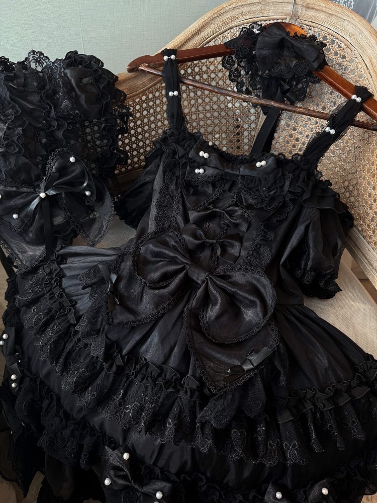 Bow Princess All Details at Big Black Back Dress Lolita Bead with Accents and