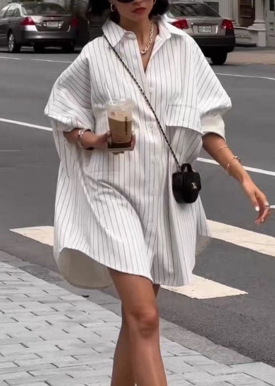 Peter White Collar Spring Oversized Cotton Shirts Striped Pan