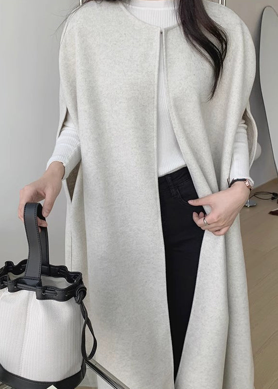 Black Oversized Women Sleeveless Pockets Coats Woolen