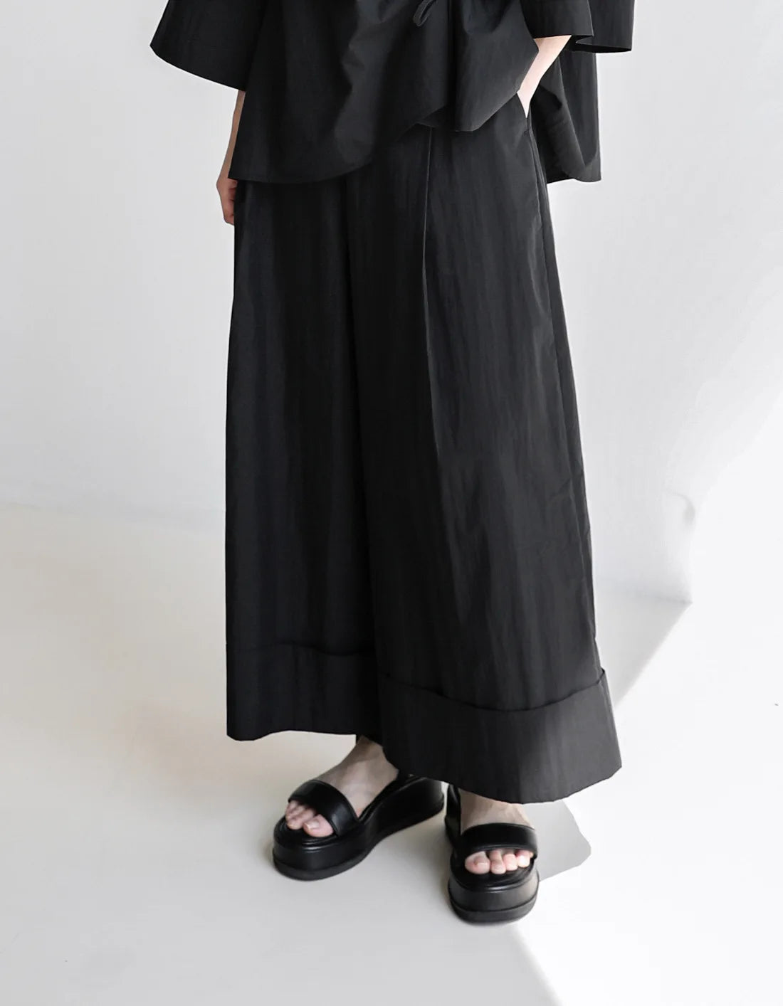 Waist Wide-Leg Pants Organic Elastic Khaki