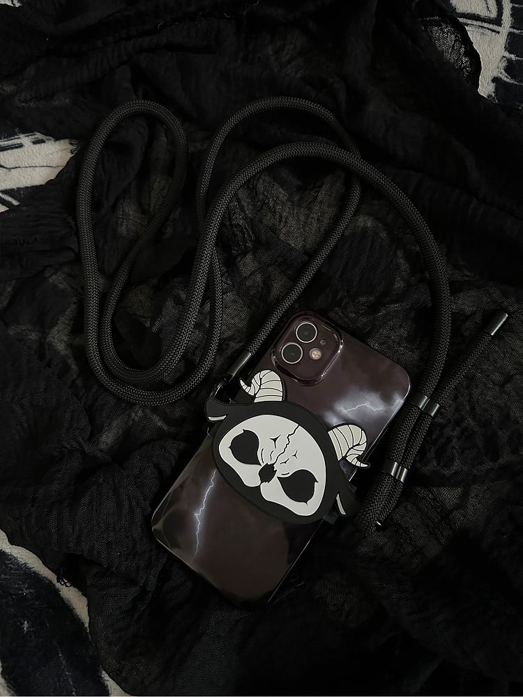 Clip Back Phone Mobile With Gothic Grim Black and White Reaper Crossbody Strap