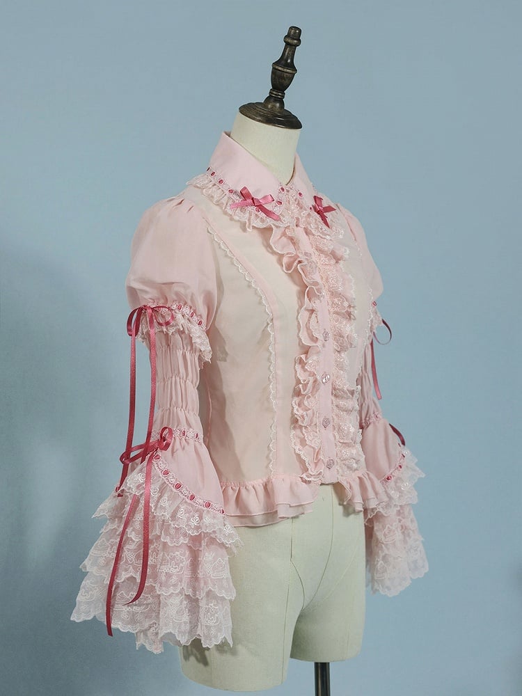 Pink Puff Sleeves Short Blouse