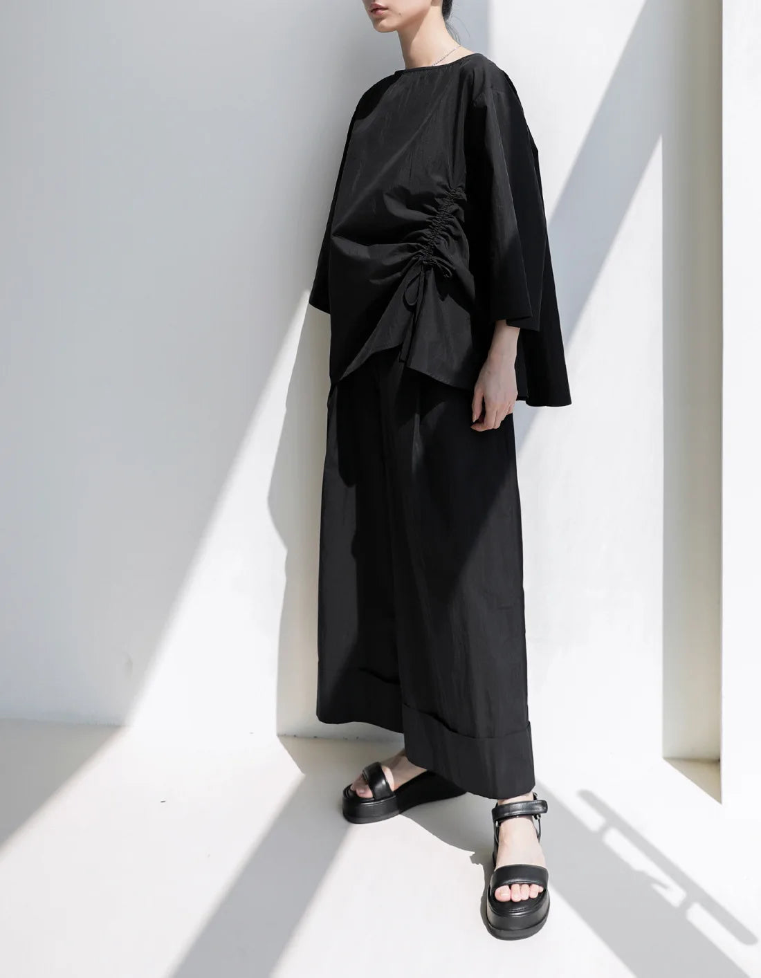 Waist Wide-Leg Pants Organic Elastic Khaki