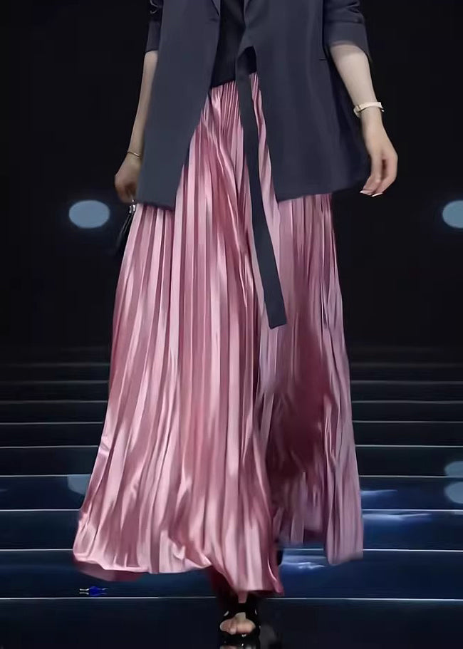 Cotton Wrinkled Skirts Pink Spring Solid Loose