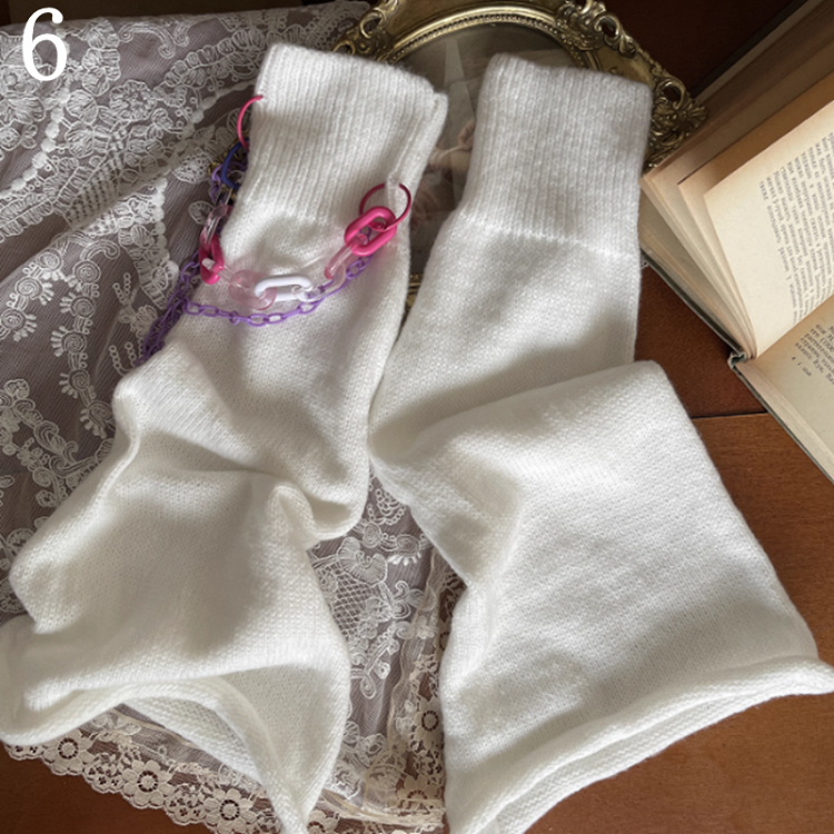 Leg Chain Stockings/Leg Overknee Warmers Cut-out Design /Lace White