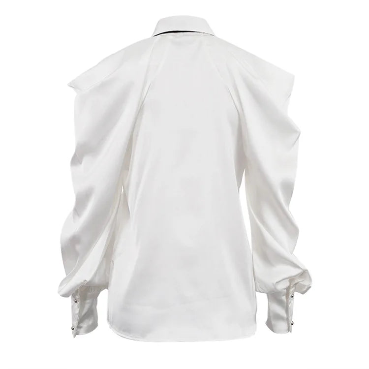 Sleeve Shoulder Satin Off Lapel Tie Party with White Top Long