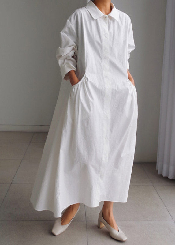 White Peter Dress Sleeve Button Boutique Collar Long Pan Cotton