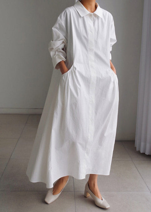 White Peter Dress Sleeve Button Boutique Collar Long Pan Cotton
