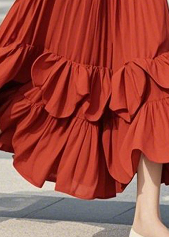 Line DIY Patchwork Red Ruffled Spring A Skirts