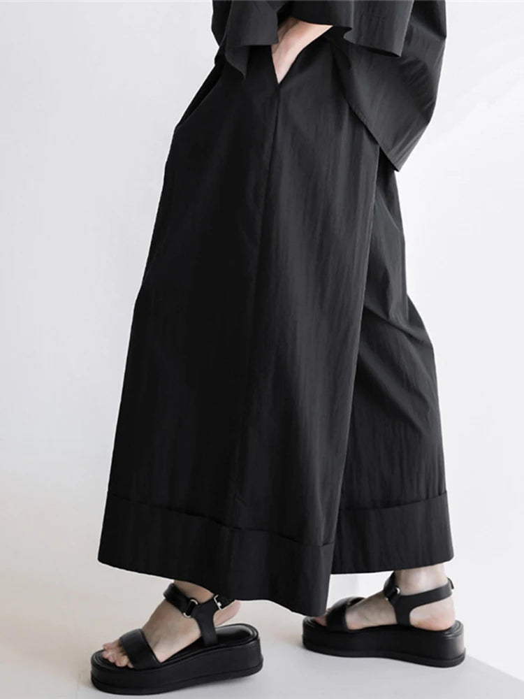 Waist Wide-Leg Pants Organic Elastic Khaki