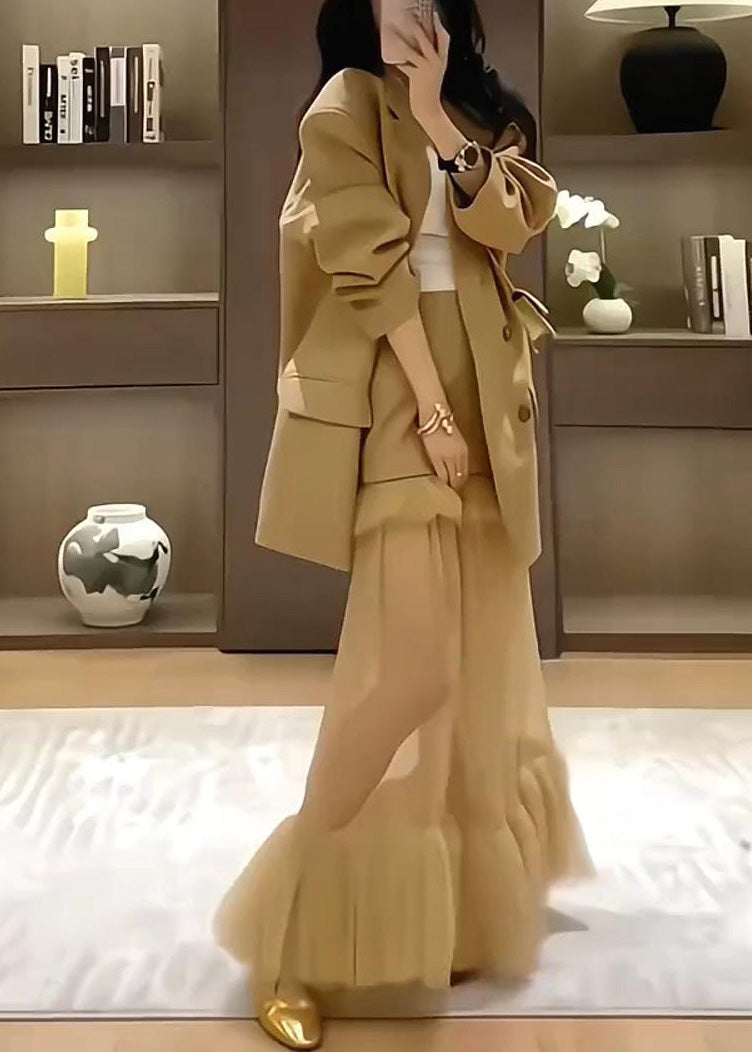 Khaki Pieces Spring Suit And Coat Stylish Set Skirts Two