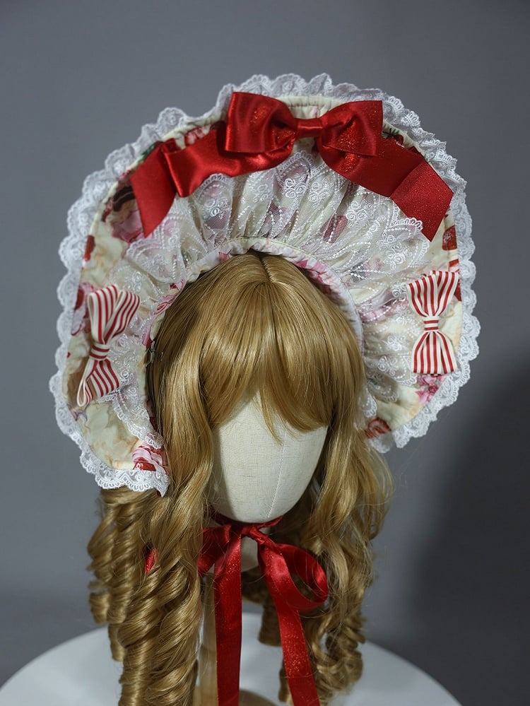 / White Lolita Yellow Sweet Bonnet Pink