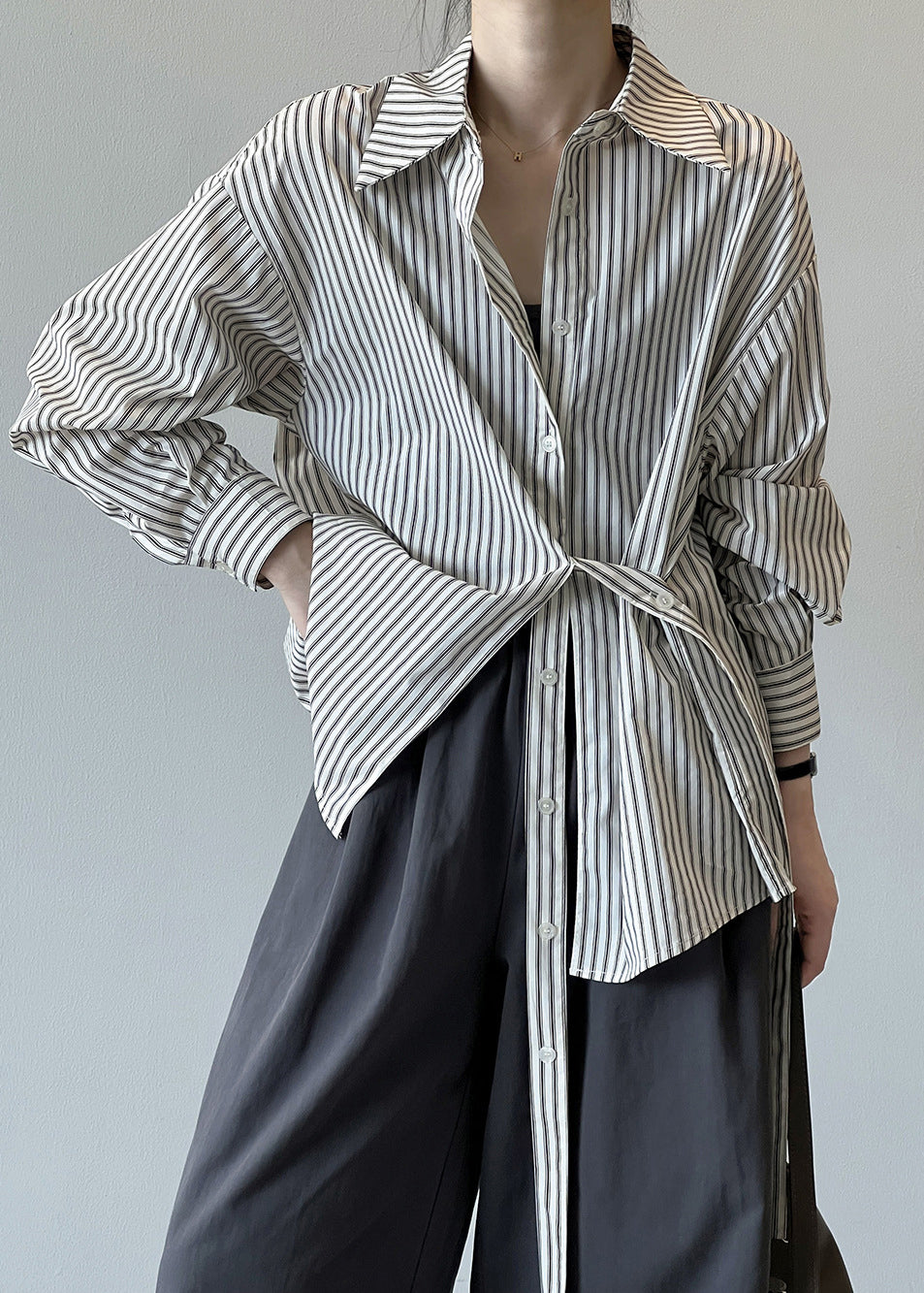 Collar Shirt Cotton Fall Pan French Button Peter Striped