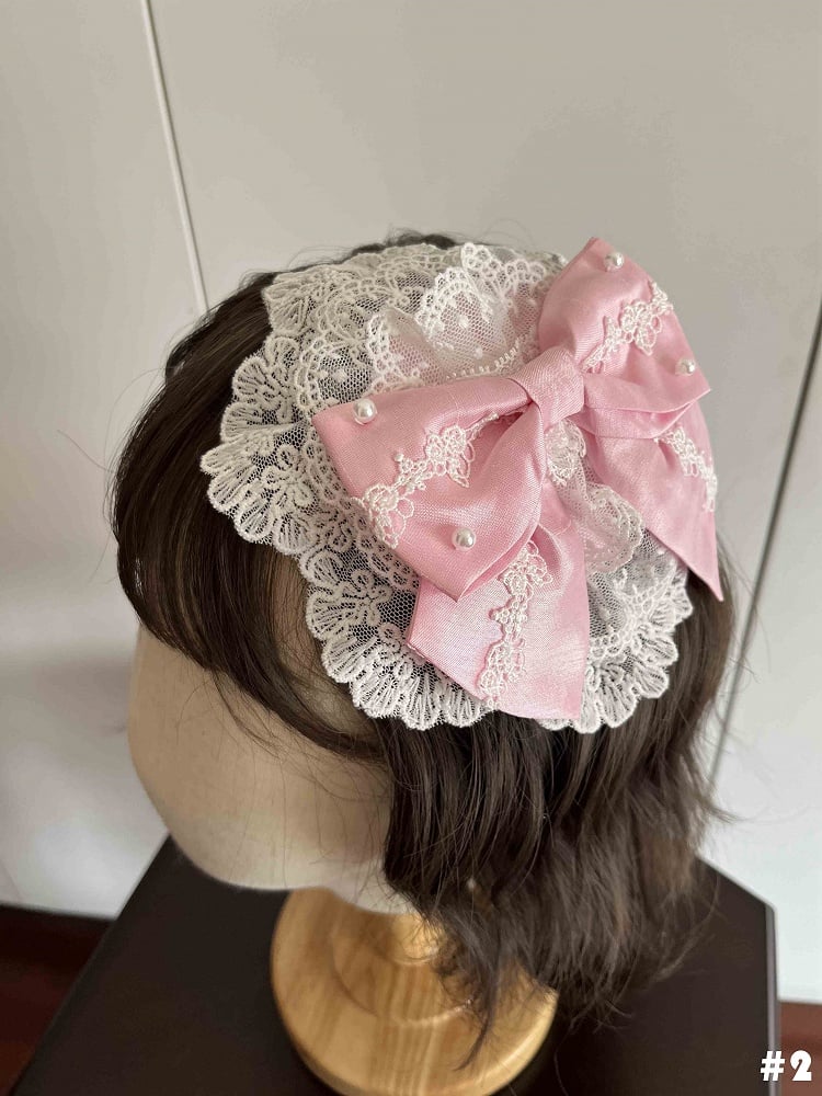 Pink White Bowknot Hairclip Floral and
