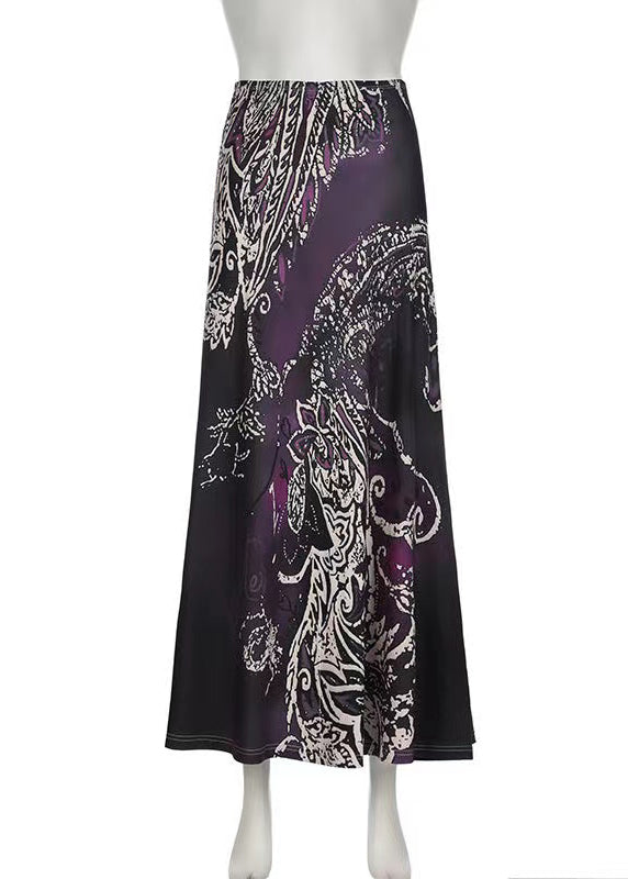 Bohemian Print Line Draping Spring A Purple Skirt